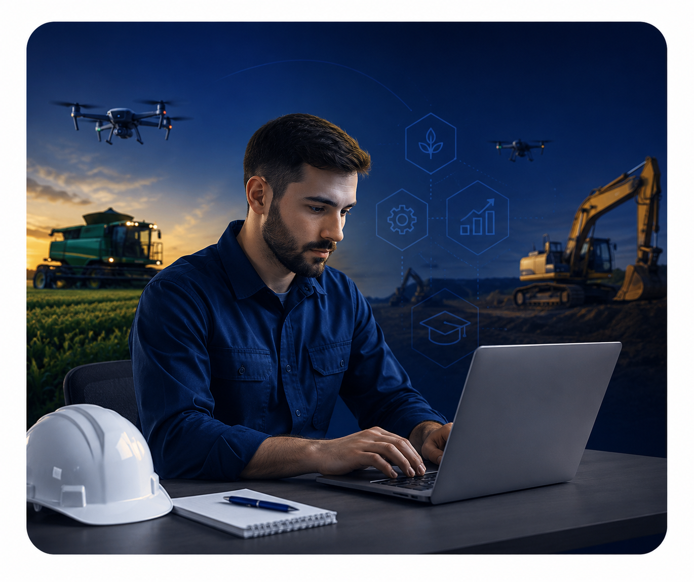 Profissional Sigma conectado aos setores de máquinas, agronegócio e drones